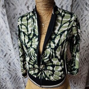 Liverpool LA Jacket Sweater Womens Sz S Full Zip Black Green Tie Dye Boho Chic